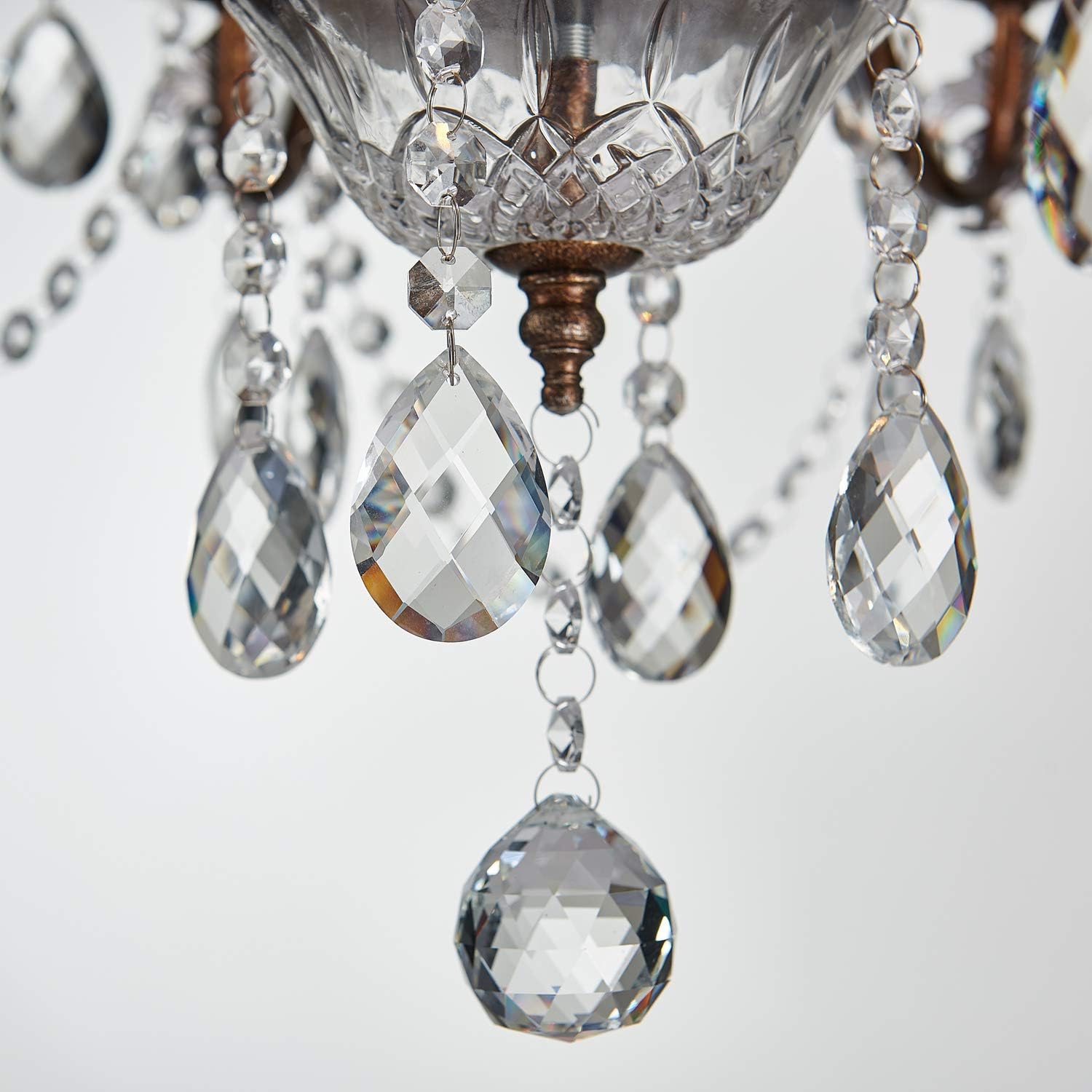 Saint Mossi Modern K9 Crystal Raindrop Chandelier Lighting Flush Mount LED Ceiling Light Fixture Pendant Lamp for Dining Room Bathroom Bedroom Livingroom 6 E12 LED Bulbs Required Height 23 x Width 24 - - 