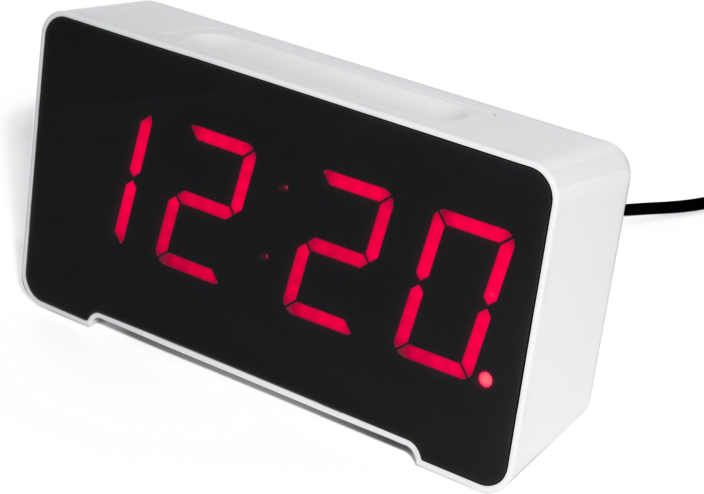Sandman Clocks Charging Station, 4 USB Ports for Charging, Auto-dimming Display, Large Red 12/24Hr Display (White)
