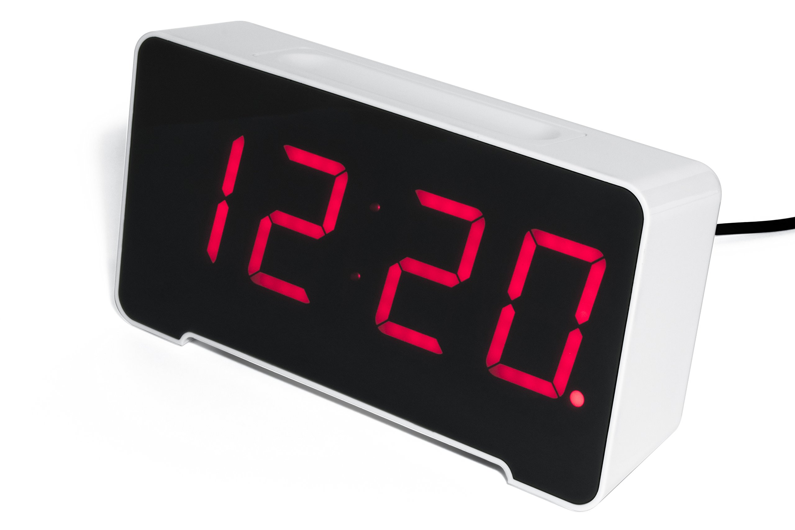 Sandman Clocks Charging Station, 4 USB Ports for Charging, Auto-dimming Display, Large Red 12/24Hr Display (White)