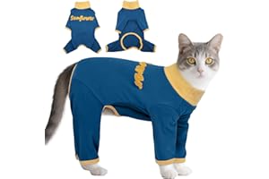 T'CHAQUE Sticky Hair Cat Onesie Pajamas, Soft Long Sleeve Cat Clothes, Anti-Shedding, Surgery Recovery Suit, Wound Protection & Preventing Licking, Kitten Sweaters for Male & Female-M