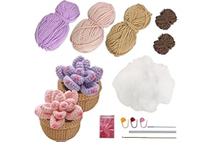 SEPTO Crochet Kit for Beginners,2PCS Succulents Beginner Crochet Kit for Adults,Crocheting Knitting Kit with Step-by-Step Video Tutorials