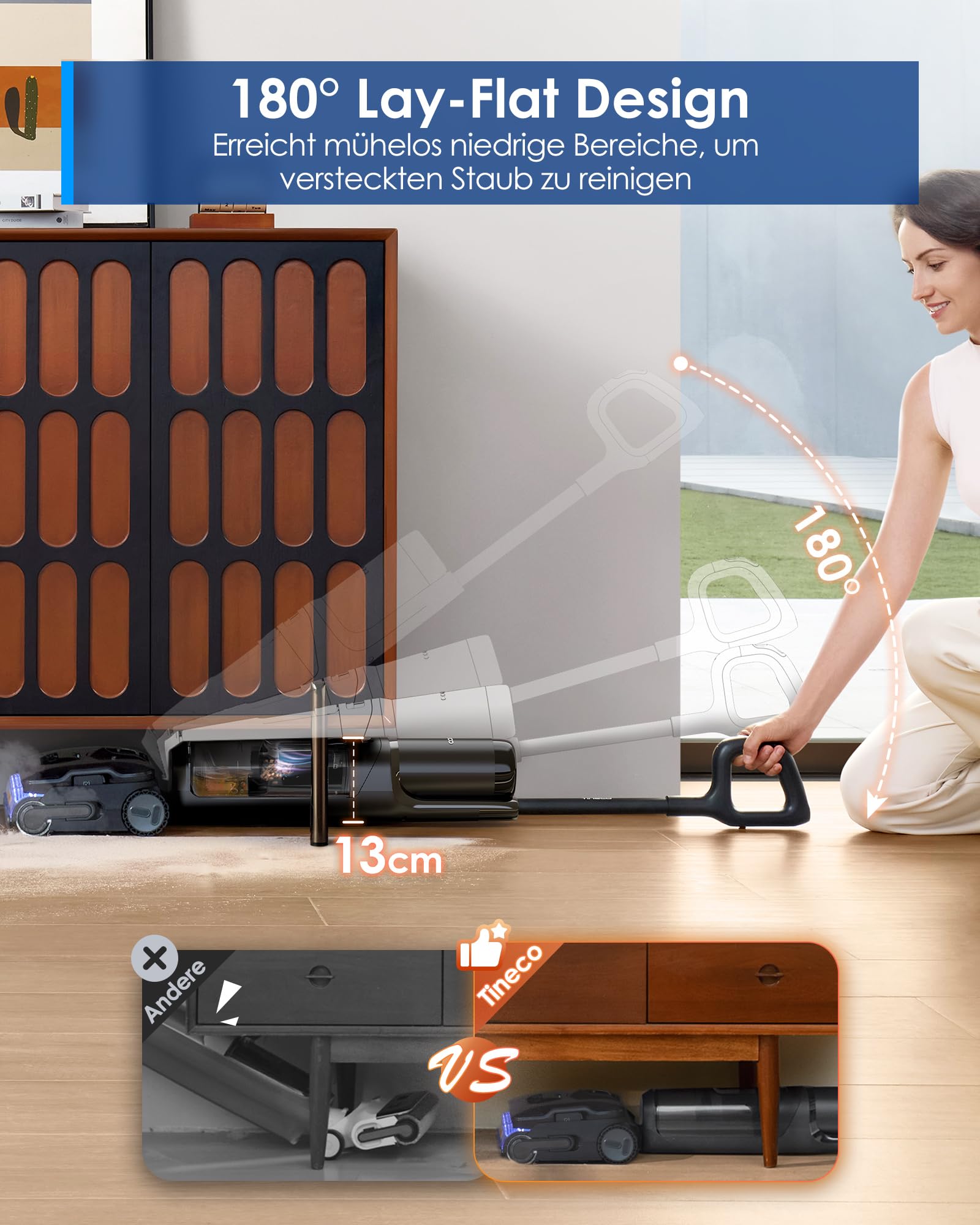Tineco FLOOR ONE S7 Stretch Steam Nass Trockensauger 160 °C HyperSteam Dampfreiniger, 80 Min Laufzeit, DualBlock Anti-Tangle, FlashDry Selbstreinigung, Dreiseitige Kantenreinigung, hartnäckige Flecken 8