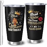 RUIYIMOEO Africian American Birthday Gifts for Women, Birthday Gifts Black Women Coffee Mugs, Afro Queen Bday Gift Tumbler, 20oz Coffee Tumbler, Bday Mug for Woman