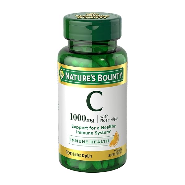 NATURE’S BOUNTY VITAMIN C + ROSE HIPS, IMMUNE SUPPORT, 1000MG VITAMIN C, COATED CAPLETS, 1 SERVING PER DAY, VEGETARIAN CAPLETS, 100 CT