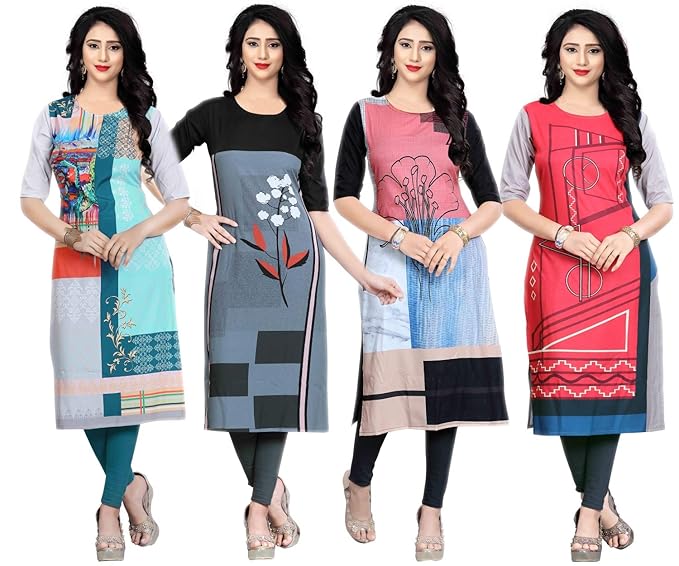 Women's Crepe Stitched Kurti (Multi-Coloured) Pack of 4 (FT-1256)