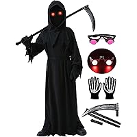 Dressy Daisy Grim Reaper Costume For Kids – Includes Scythe, Hood, Gloves, Belt (Ages 5-12)