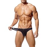 Arjen Kroos Men's Sexy Underwear See-through Sheer Printed Briefs Mesh Pouch Lingerie Tagless Underpants