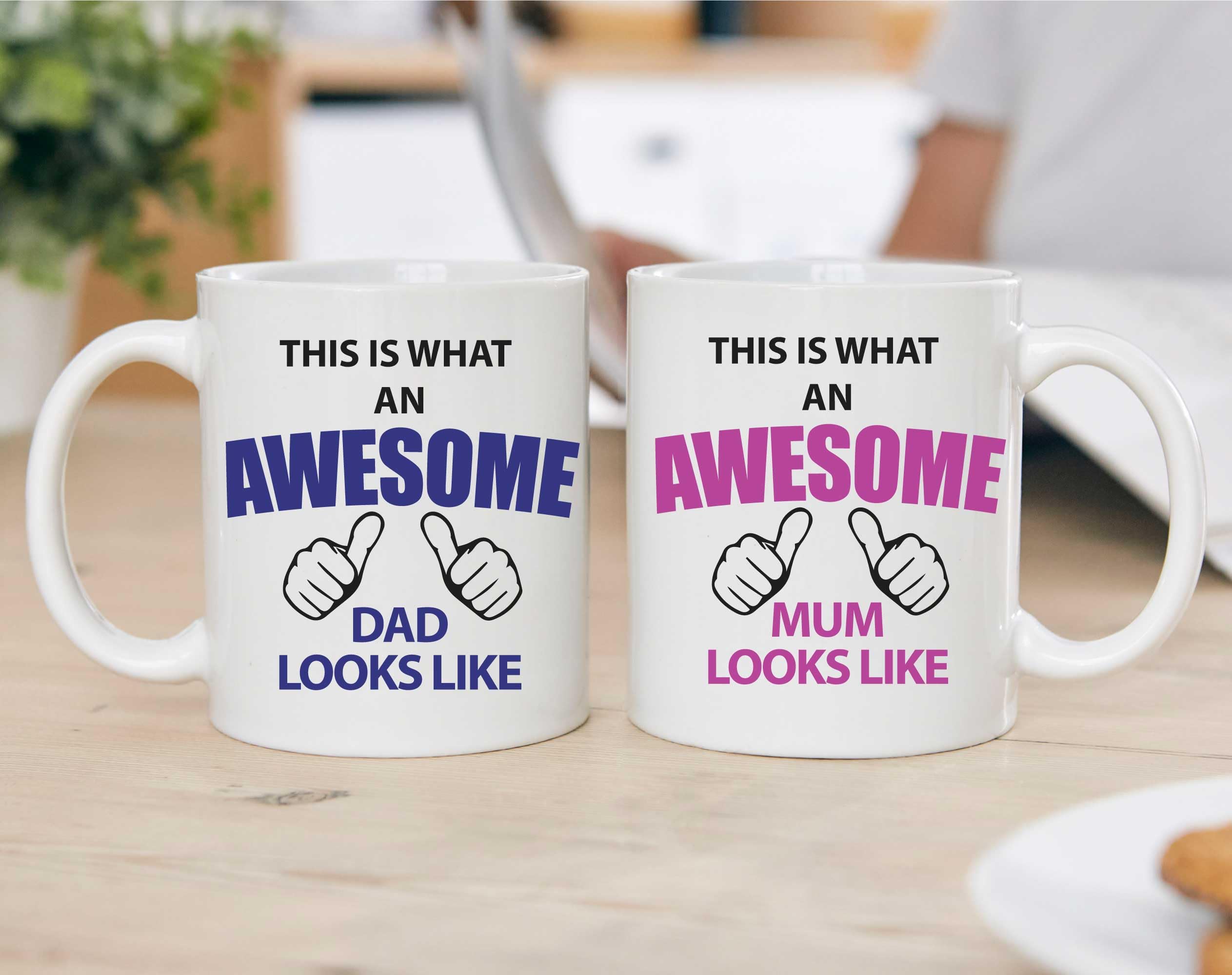 60 Second Makeover Limited This is What an Awesome Mum Dad Mug Set Parents Present Mum and Dad Gift New Baby Christmas Anniversary Cup Ceramic