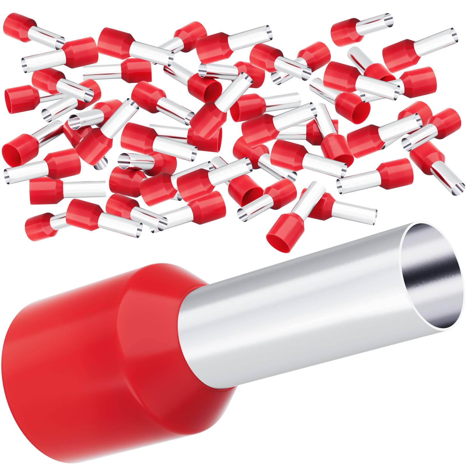 HOLMOL Ferrules 10mm², 150PCS Bootlace Ferrules, Insulated Wire Ferrule, 10mm Bootlace Wire Crimp Ferrule for Electrical Connections (10mm² x 12mm)