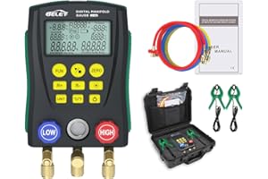 BELEY Refrigeration Digital Manifold HVAC System Gauge, High-Precision Vacuum Pressure Temperature Leakage Tester Dignostic Meter (Tolerance Range: -/+0.4%)