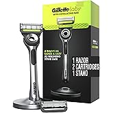 Gillette Labs Mens Razor with Exfoliating Bar, Shaving Kit for Men, Includes 1 Handle, 2 Razor Blade Refills, 1 Premium Magnetic Stand