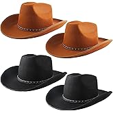 SGBETTER 4 Pcs Adult Felt Cowboy Hats Wide Brim Cowgirl Hat Western Cowboy Hat for Women Men Birthday Bachelorette Dress Up