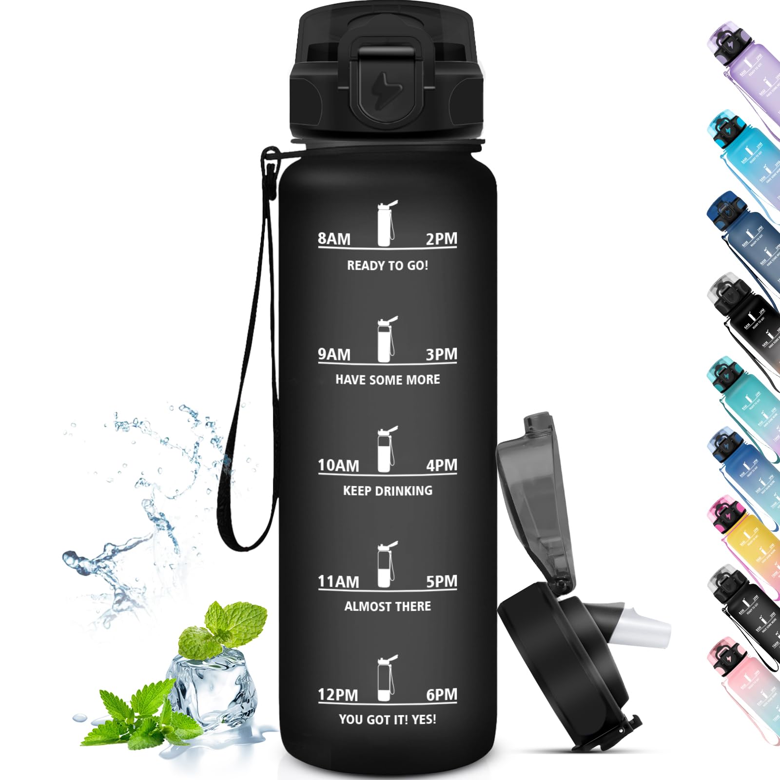 Grsta Drinking Bottle 1 Litre, Water Bottle with Straw, Leak-Proof, Sports Water Bottle for Carbonated Drinks, Leak-Proof, Adult Drinking Bottle for Fitness, Yoga, Camping