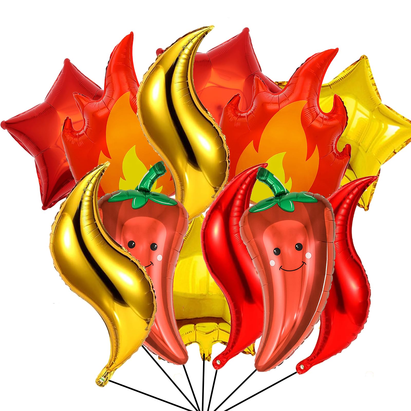 Photo 1 of 12PCS Chili Fire Foil Balloons for Cook Off Contest Party Decoration Chili Pepper Flame Aluminum Balloon Contest Tasting Competition Cinco De Mayo Mexican Fiesta Birthday Party Supplies