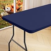homing Rectangle Table Cloth Cover 6 Foot Elastic Fitted Tablecloth | Water-Resistant Polyester Tablecloth Fits 18" x 72" Folding Tables, Navy Blue Washable Table Protector for Camping, Outdoor