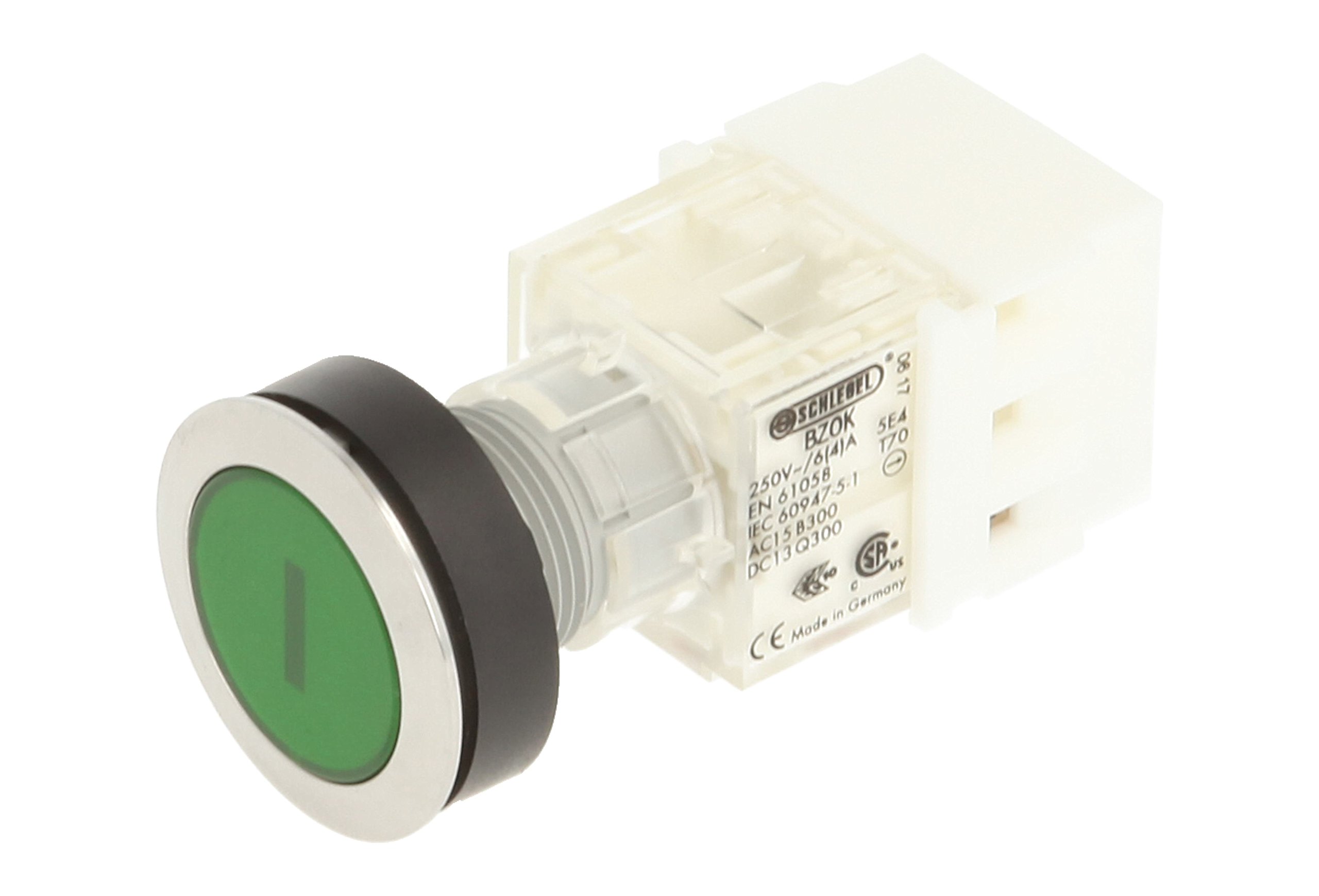 Schlegel 23.000.623 Push Button Stainless Steel, Green Button Cap, Identification Plate I, Push Contact Sensor 1 Opener, Screw Connection