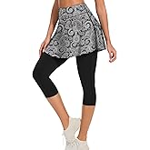 WOWENY Tennis Skirted Leggings for Women Athletic Skirt with Capri Leggings Golf Pickleball Yoga Legging with Skirts Pockets