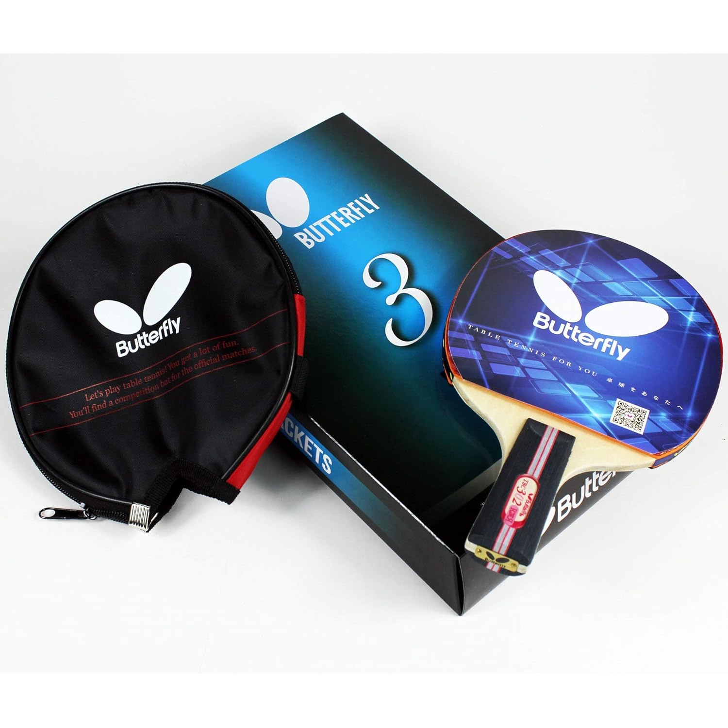 Gift Box Butterfly 302 Chinese Penhold Table Tennis Racket Set 1 Ping Pong Paddle Case 1 Ping