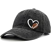 Qoyupuza Football Heart Hat, Football Gifts for Women Men, Adjustable Embroidered Heart Baseball Cap