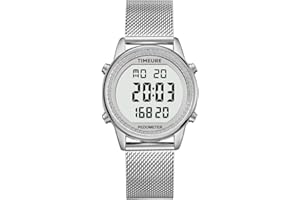 TIMEURE Women's Step Counter Pedometer Watch with Stainless Steel Bracelet, Stylish Design, No App, No Charging Needed for Step, Calorie, Distance, Alarm, Countdown Timer，TU-2401