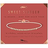 Lucky Feather Sweet 16 Gifts for Girls | 16th Birthday Bracelet Gift Idea for 16 Year Old Girls Available in 14K Gold, Rose Gold, or Silver Dipped Beads on Adjustable Cord | 16th birthday gifts for girls