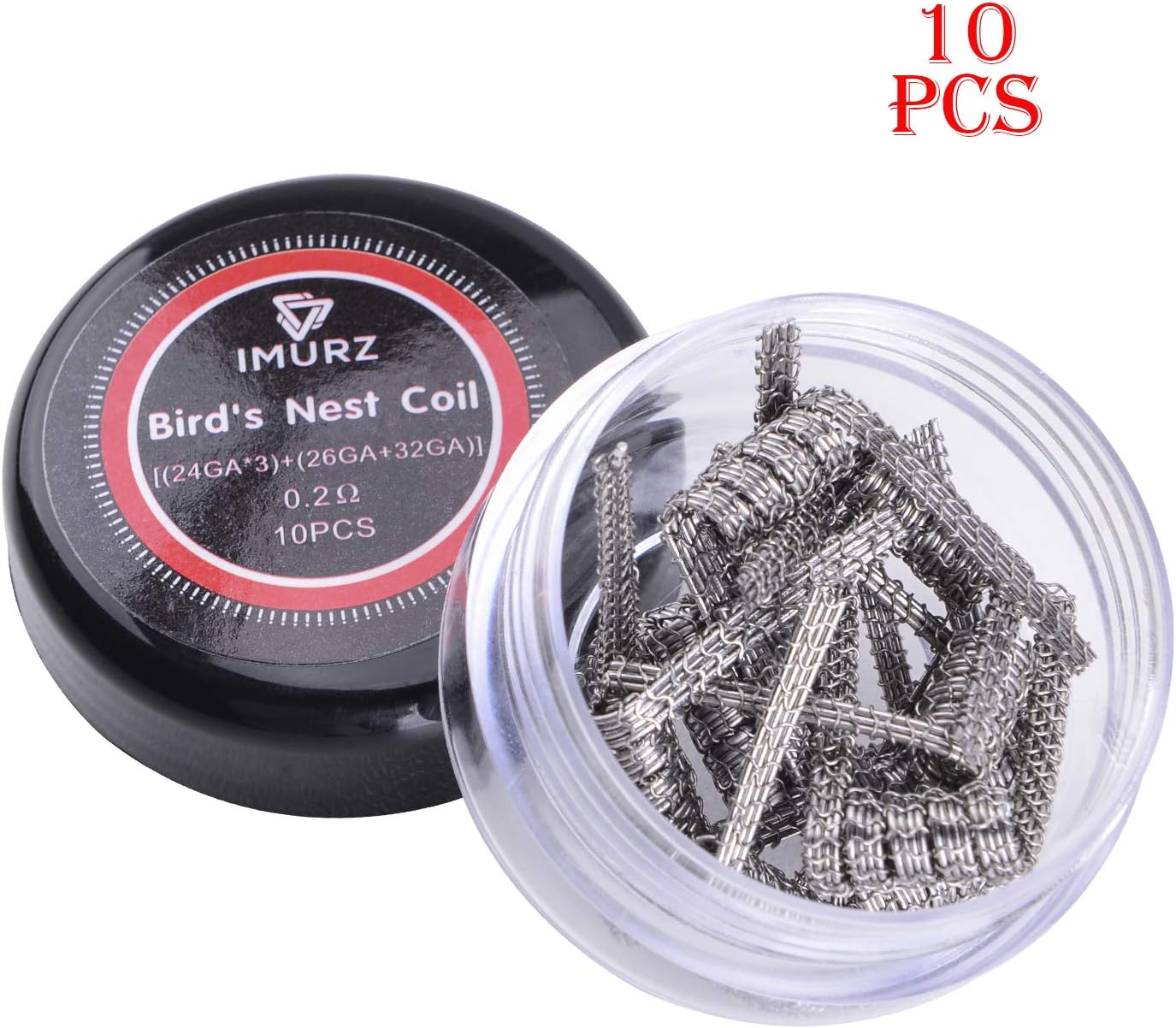 IMURZ® 10 Pieces Pre-Made Bird's Nest Coil Heating Wire, (24GA*3) + (26GA+32GA), 0.2OHM, for Vapour RTA RDA RDTA, Pack of 2