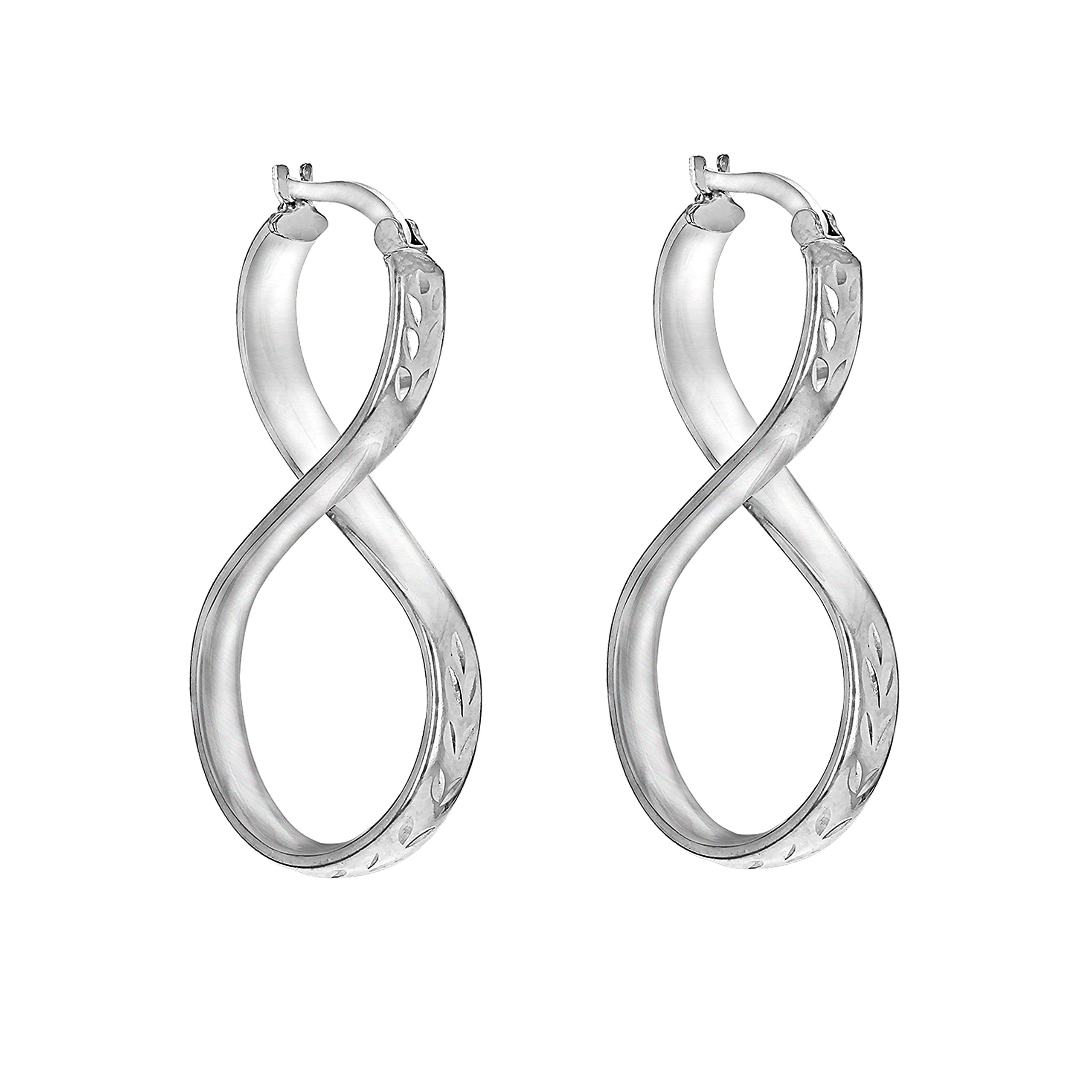 Tuscany Silver Women's Sterling Silver Rhodium Plated Diamond Cut Figure Of Eight Creole Earrings
