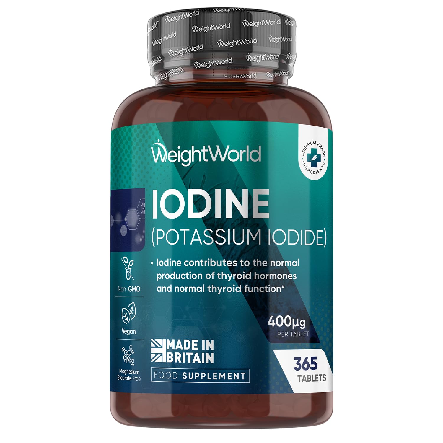 Iodine Tablets - 400mcg Potassium Iodide - 365 Vegan Tablets (1 Year Supply) - 1 per Day - Non-GMO & Gluten-Free Iodine Supplement - Trace Mineral - Made in the UK