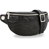 Gusti Leather Fanny Pack - Rosamonde Crossbody Sling & Waist Pack for Women, Black Crocodile-Look, Adjustable Strap, Compact Design