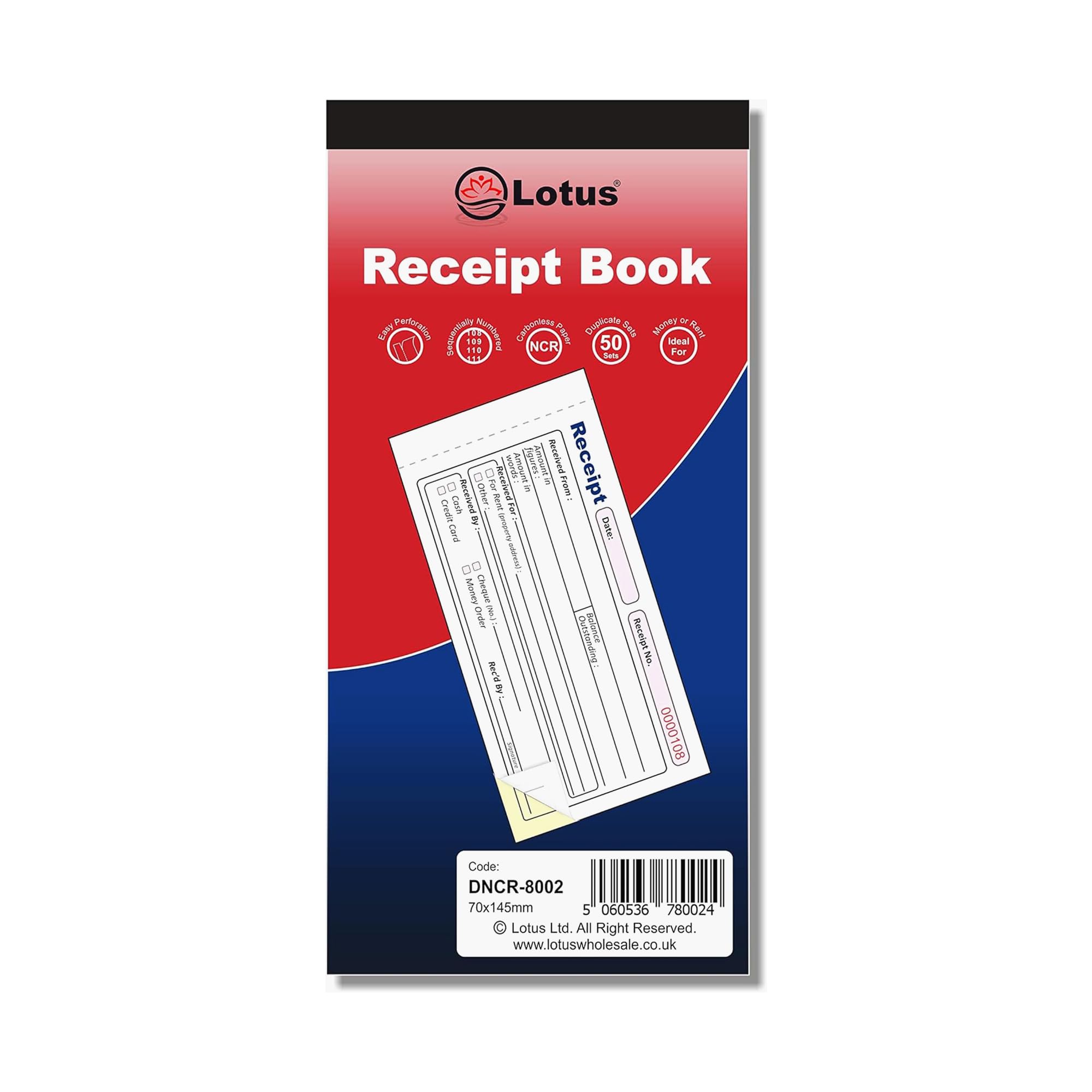 Duplicate Receipt Book NCR, 135 x 280mm, Money Rent Receipt Book Duplicate, 2-Parts Carbonless - DNCR-8000 (5 Books)