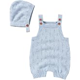 LAWKUL Baby Clothes for Girls Boys, 100% Cotton Romper with Hat | Newborn Onesies, Unisex Knit Outfits 2pcs, Sleeveless, Neutral Overall Bodysuit