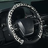 KAFEEK Leopard Print Steering Wheel Cover 15 inch, Microfiber Leather Cheetah Pattern for Women Girls, Non-Slip Rubber Inner, All-Season Comfort, Black