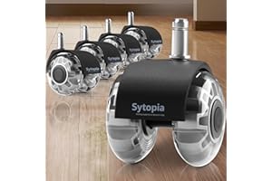 SYTOPIA Office Chair Wheels, 2 Inch Rubber Rollers, Heavy Duty, Safe for Hardwood Floors, Carpets, Mats, Universal Size 11x22mm, Smooth and Quiet, Black, Set of 5