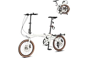 HIMcup 16” Folding Bike, Foldable City Bicycle with 7 Speed, Outdoor Beach Cruiser Bike for Adult,Adjustable Seat,Portable Compact Bicycle Urban Commuter Lightweight Bike for Women Men