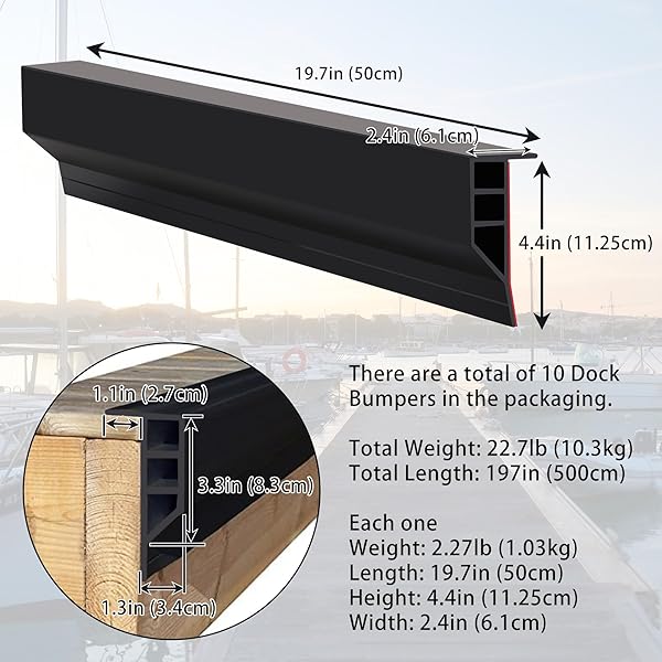 GAAHING HEAVY-DUTY BOAT DOCK SIDE BUMPER, FULL FACE DOCK EDGING GUARD FOR PILING AND PIER PROTECTION, INCLUDES MOUNTING SCREWS AND ADHESIVE (BLACK, 10PCS X 19.7″)