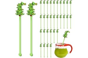 SiliFine 30 Pcs Christmas Drink Stirrers Xmas Stir Stick Holiday Coffee Swizzle Stick Reusable Plastic Hot Cocoa Bar Chocolate Decoration Cocktail Mixer(Whimsical Tree,Fresh Color)