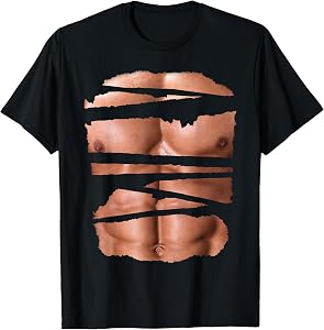 Funny Fake Muscles Fitness Model Chest Six Pack Abs Ripped T-Shirt