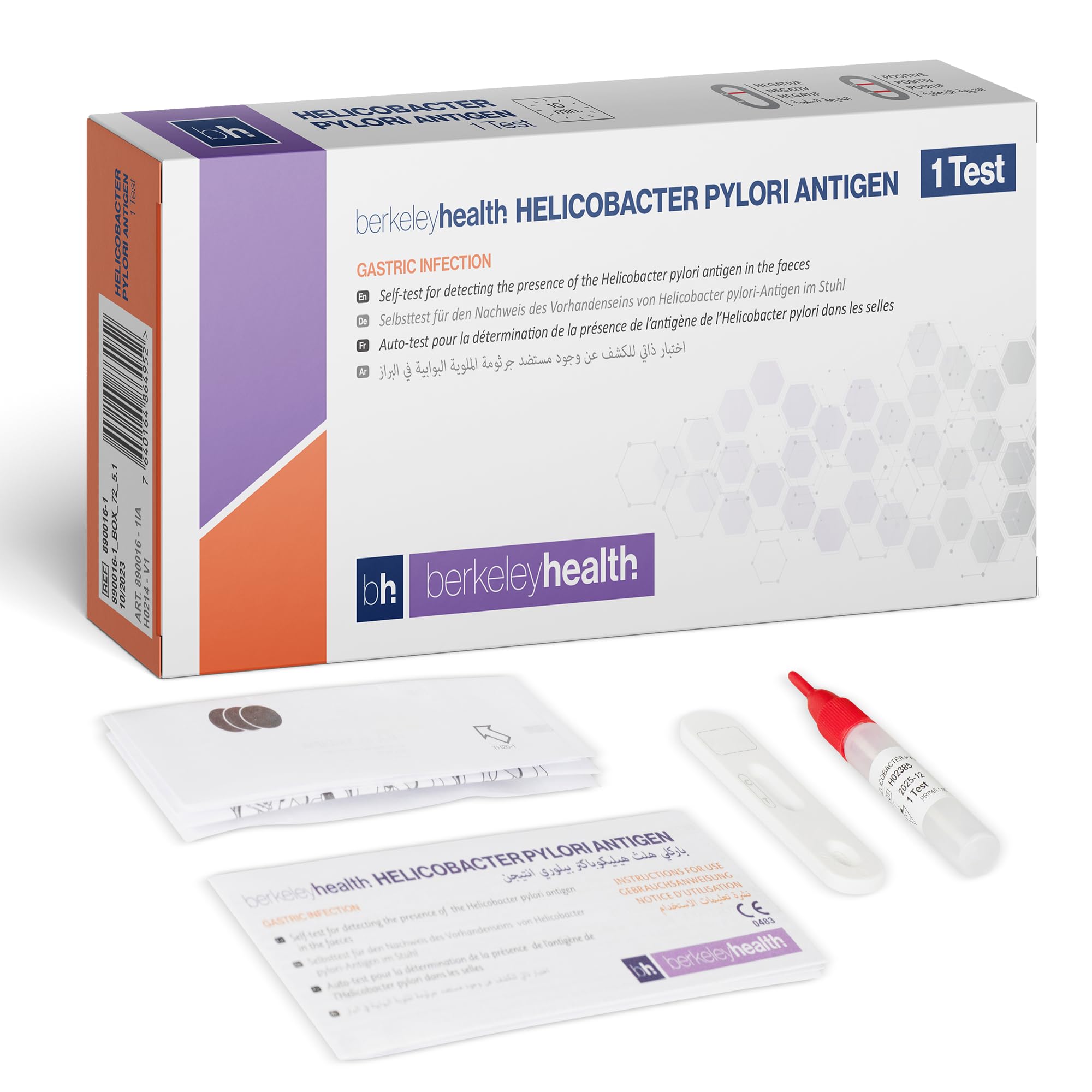 Helicobacter Pylori Antigen Self Test Kit by Berkeley Health - Digestive Health Awareness, Easy Home Use, Clear Results in Minutes - 1 Test