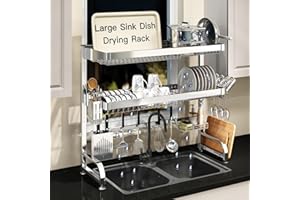 MAJALiS Over Sink Dish Drying Rack 3 Tier Full Stainless Steel Large Drainer for Kitchen, Height Adjustable Above Sink Shelf,
