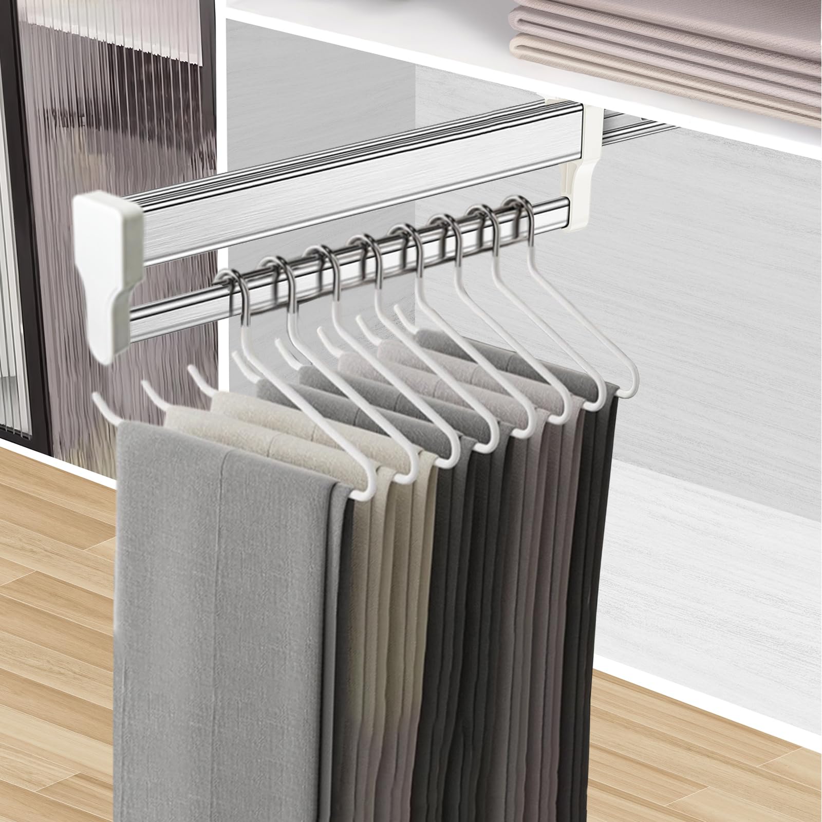 Pull Out Clothes Hanger Rod Adjustable Wardrobe Clothing Rail Hanger Rack Bar (397mm)