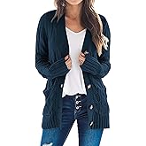 PRETTYGARDEN Women's Open Front Cardigan Sweaters Fall Fashion Button Down Cable Knit Chunky Winter Clothing Outerwear Coats