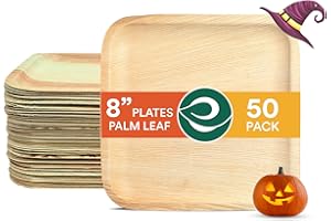 ECO SOUL Compostable 8 Inch Palm Leaf Square Plates (50 Count) Like Bamboo Plates | Biodegradable | Eco-Friendly, Microwave & Oven Safe