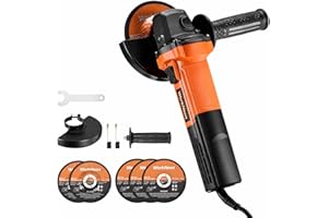 WorkNeon 850W Angle Grinder: 4-1/2 Inch Angle Grinder - 11000RPM Angle Grinder Tool with 5pcs Cutting & Grinding Wheels, Auxiliary Handle for Cutting, Polishing & Rust Removal, Slide Switch