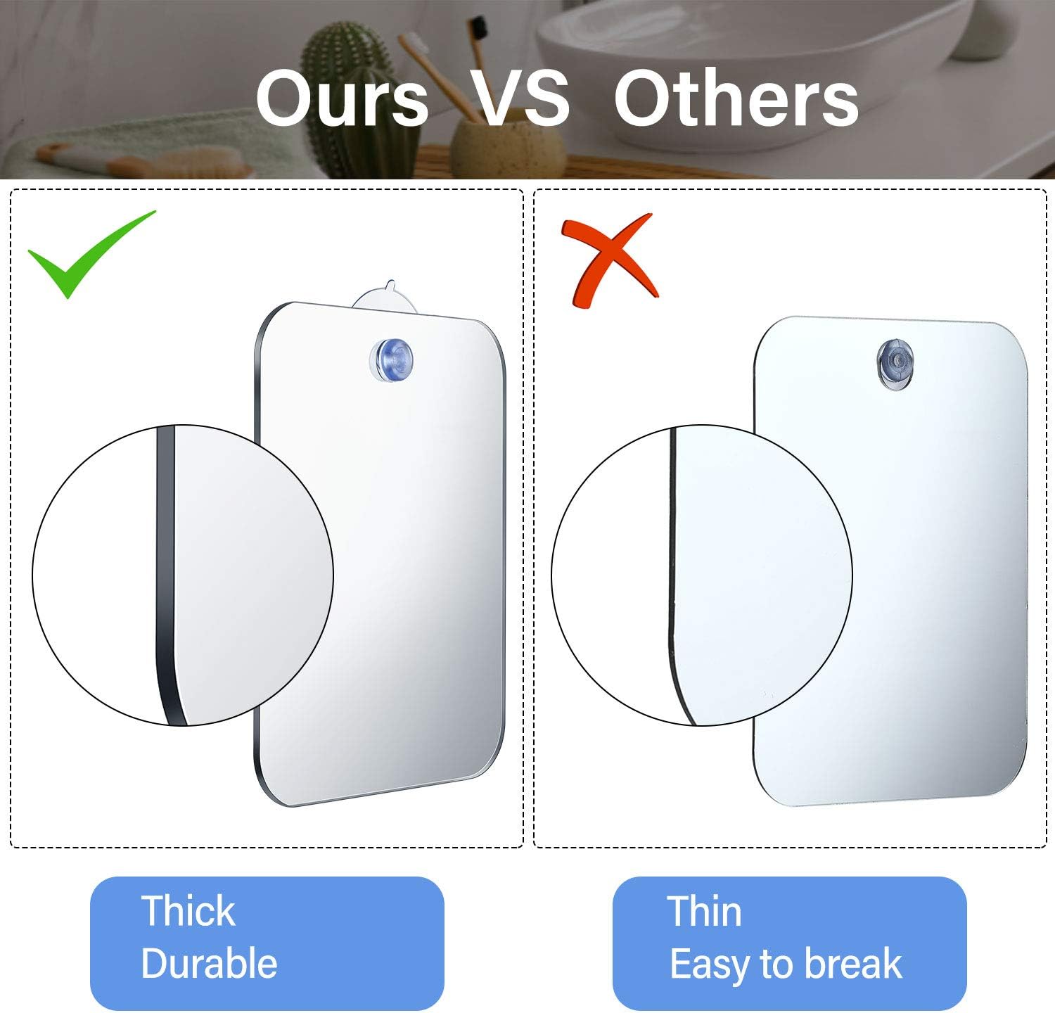 Jetec 3 Pieces Anti-Fog Shower Mirror Fogless Bathroom Handheld Mirror for Men and Women Unbreakable Portable Traveling Shaving Mirror Fog-Free Travel Mirror: Kitchen & Dining