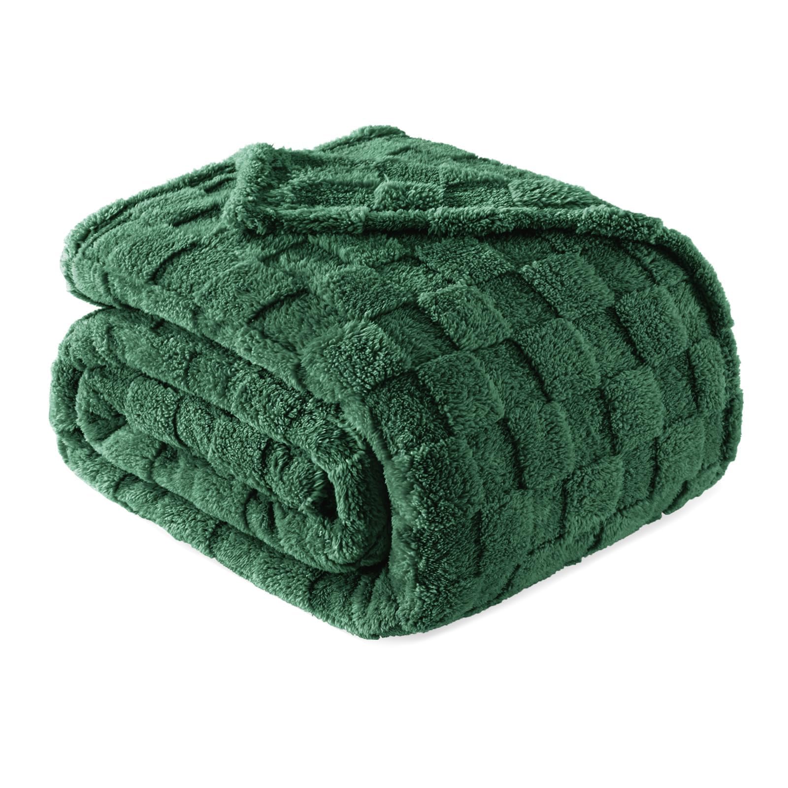 Exclusivo Mezcla Queen Size Flannel Fleece Blanket, Super Soft and Warm Lightweight Checkered Pattern Blankets for All Seasons, 230x230 CM, Forest Green