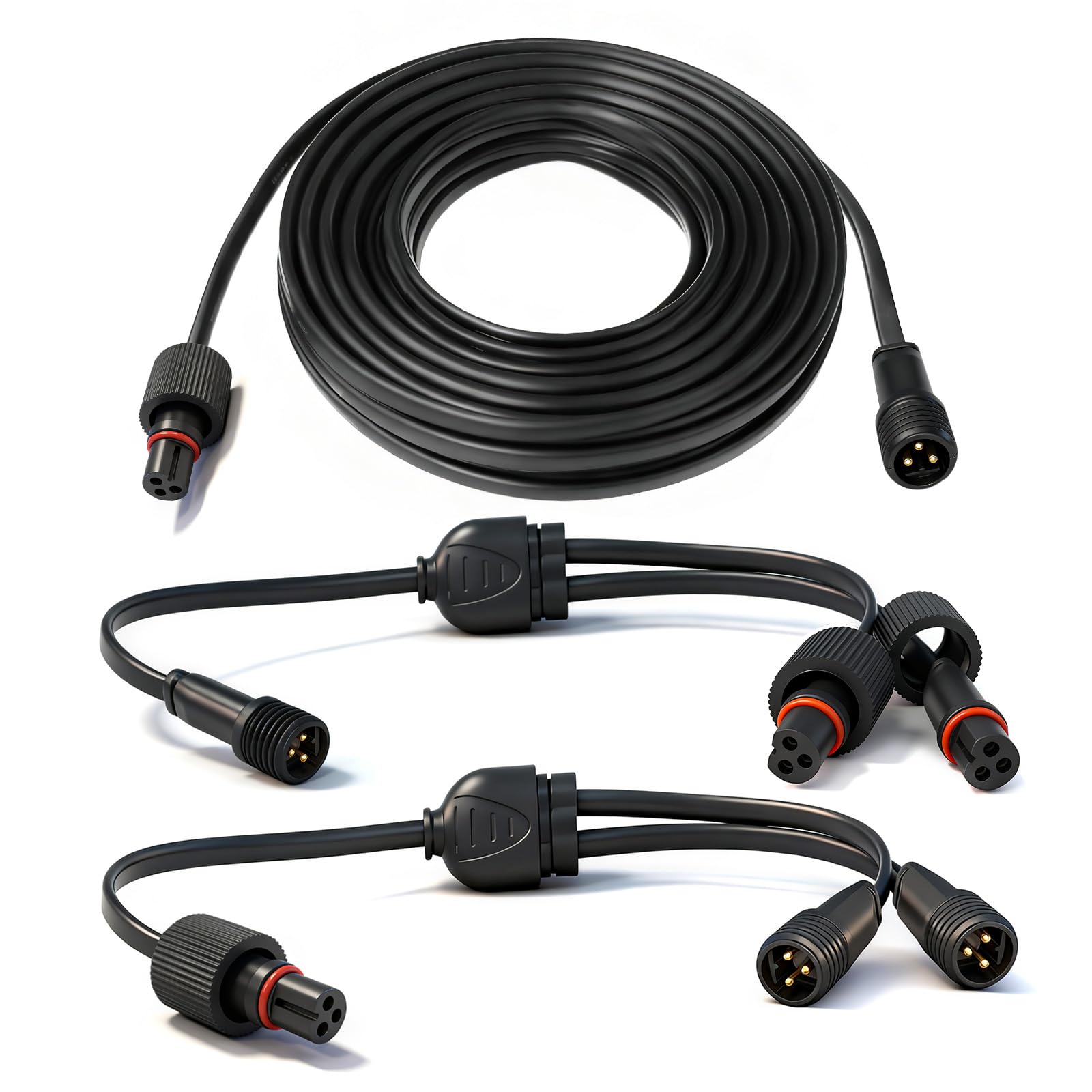 Photo 1 of 19.6FT Outdoor Light Extension Cord Compatible with Govee 3-Pin Waterproof Power Cable with 2 Y-Splitter IP68 Permanent Lighting Extension Wire for Patio Garden Roof Decorations