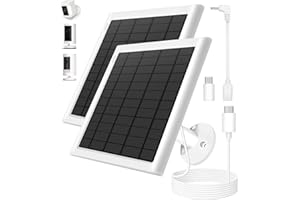 PUUQII 8W Solar Panel for Ring Camera, 2-Pack Solar Panel Charger Compatible with Ring Stick Up Cam Battery, Spotlight Cam Battery, Includes Barrel Plug to USB-C Adapter, IP65 Waterproof, 10ft Cable