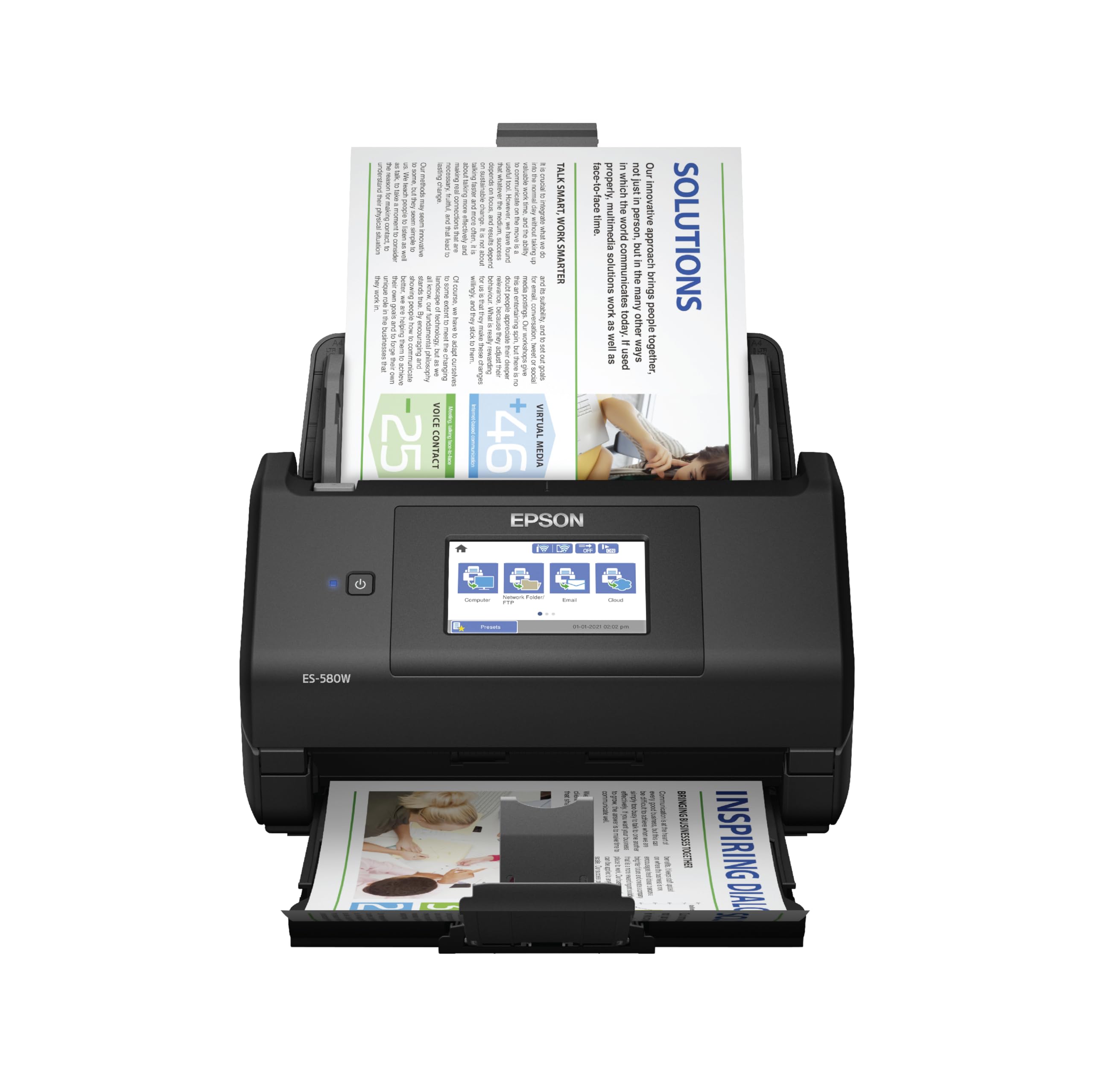 Epson Workforce ES-580W Escáner de documentos de escritorio dúplex inalámbrico a color para computadoras, incluidas PC y Mac, con alimentador automático ADF de 100 hojas y pantalla táctil intuitiva de 4,3 pulgadas, negro