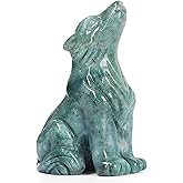 Artistone Ocean Jasper Crystal Wolf Statue 2.0 inch Hand-Craved Gemstone Wolf Figurine Animal Carvings Sculpture Healing Stone for Home Decor Gifts