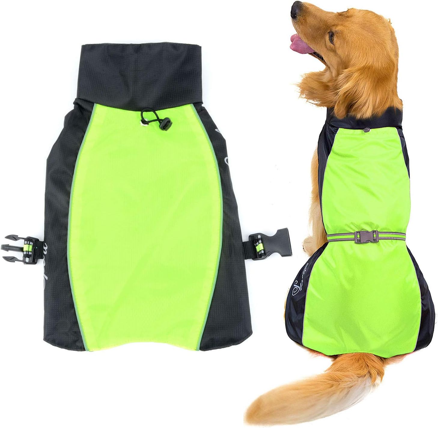 Zunea Waterproof Dog Raincoats for Medium Large Dogs Lightweight Reflective Jacket Safty Coat Windproof Mesh Lined Vest Clothes Outdoor Hunting Hiking Apparel for Wet Days Green 3XL - Image 3